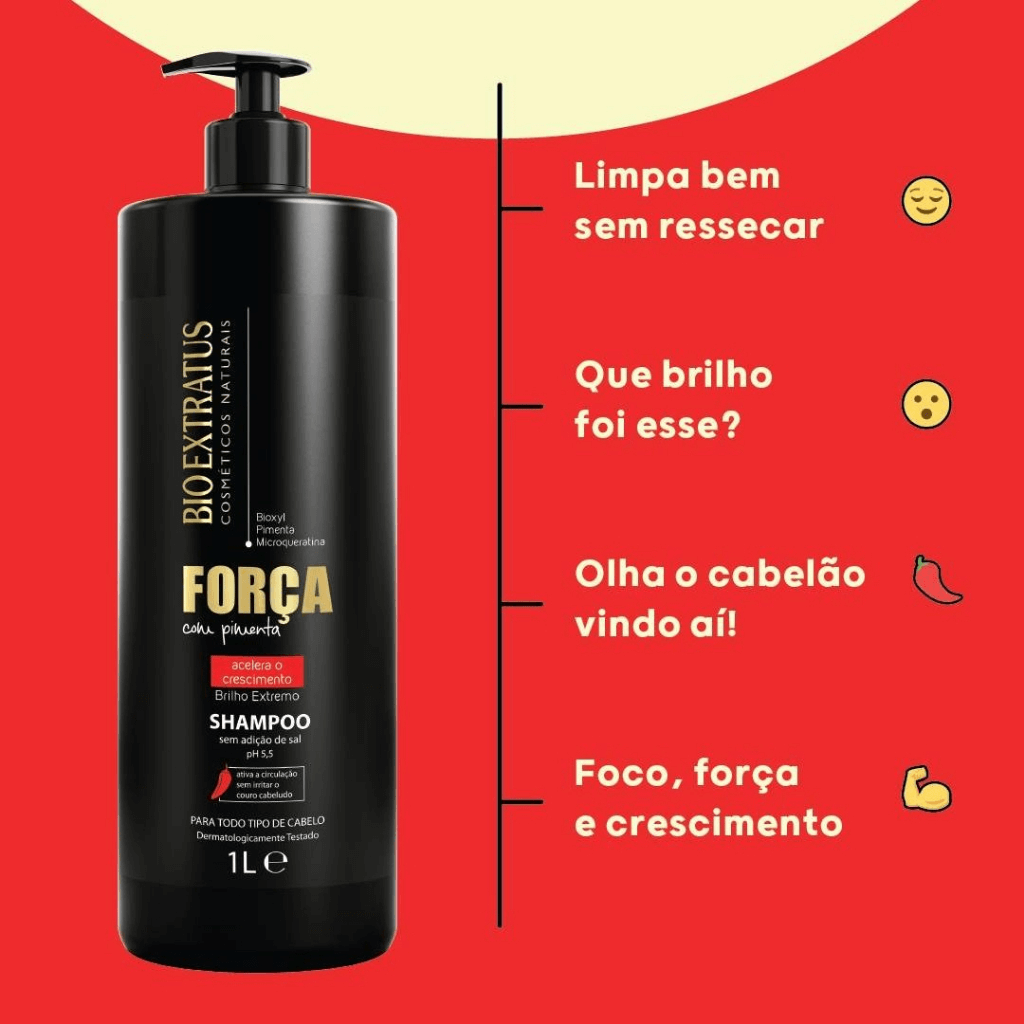 Kit Shampoo + Condicionador Força Com Pimenta Bio Extratus 1L - Imagem 3