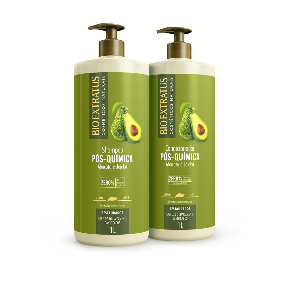 Kit Pós-Química Bio Extratus Shampoo + Condicionador 1L | Hidratação, Reparação e Brilho para Cabelos Danificados
